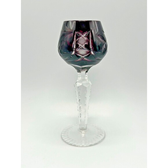 VINTAGE Lausitzer Amethyst Cordial Glass LA16 - Continuous Cut Foot - Crystal - Picture 3 of 9